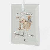 ベビー祖父母初めてのクリスマステディベア ガラスオーナメント (正面左)