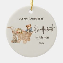 ベビー祖父母初めてのクリスマス写真テディベア セラミックオーナメント