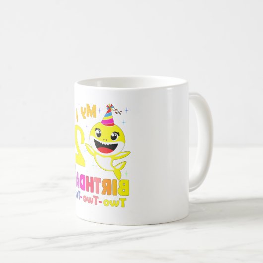 ベビー私の2番目の誕生日 – ベビーパーティーシャークギフト コーヒーマグカップ (正面右)