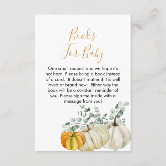ベビー秋カボチャ緑のための赤ちゃんシャワー本 エンクロージャーカード (正面)