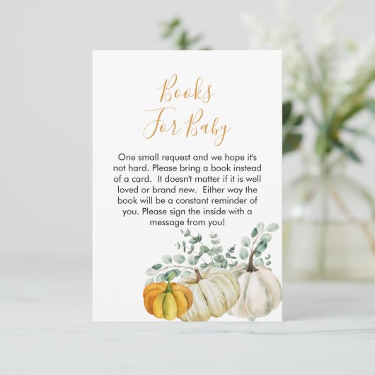 ベビー秋カボチャ緑のための赤ちゃんシャワー本 エンクロージャーカード (スタンド正面)