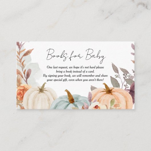 ベビー秋リトルカボチャ赤ちゃんシャワーのための本 エンクロージャーカード (正面)