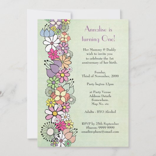 ベビー第1の誕生日パーティーカスタム招待状招待状 招待状 (裏面)