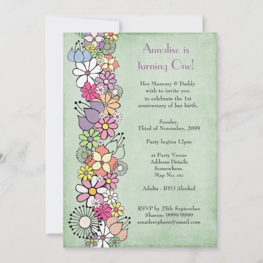 ベビー第1の誕生日パーティーカスタム招待状招待状 招待状 (裏面)