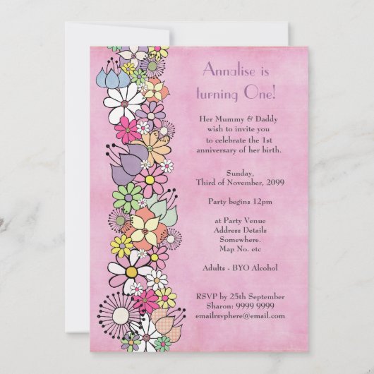 ベビー第1の誕生日パーティーカスタム招待状招待状 招待状 (裏面)