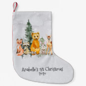 ベビー第1クリスマスウッドランド動物の水色 スモールクリスマスストッキング (正面)