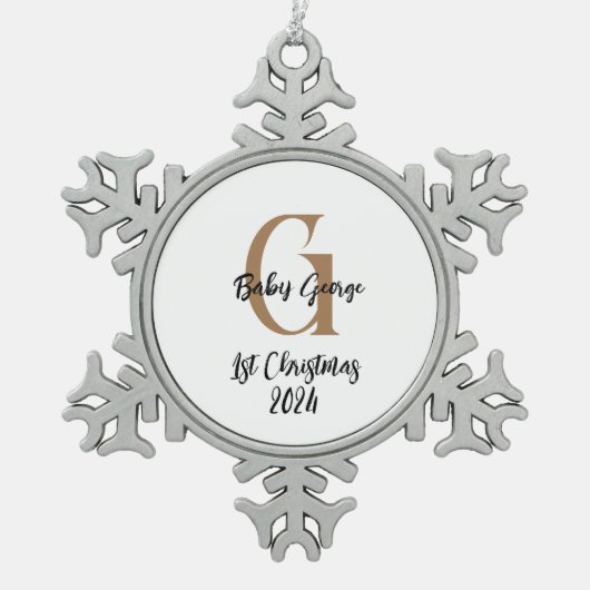 ベビー第1クリスマススノーフレークフレームオーナメント スノーフレークピューターオーナメント (正面)