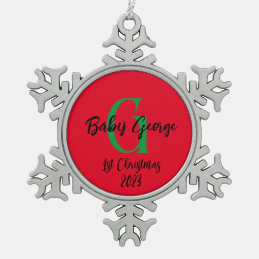 ベビー第1クリスマスツリーオーナメントモノグラム スノーフレークピューターオーナメント (正面)