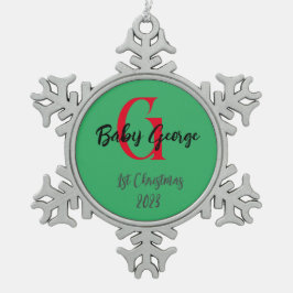 ベビー第1クリスマスツリーオーナメントモノグラム スノーフレークピューターオーナメント