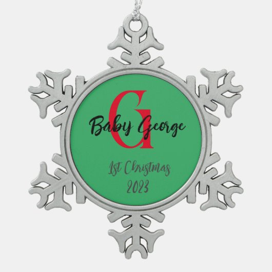 ベビー第1クリスマスツリーオーナメントモノグラム スノーフレークピューターオーナメント (正面)