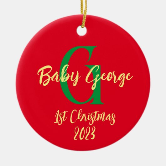 ベビー第1クリスマスツリーオーナメントモノグラム セラミックオーナメント (正面)