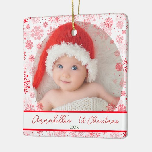 ベビー第1クリスマスレッドスノーフレーク セラミックオーナメント (左)