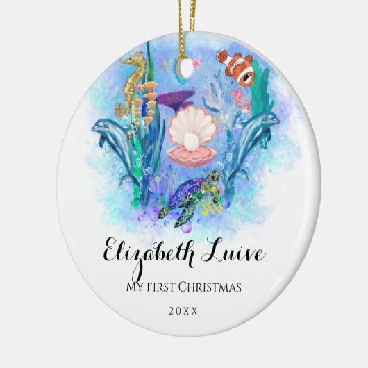 ベビー第1クリスマス海シーワイルドアニマルズ セラミックオーナメント (左)