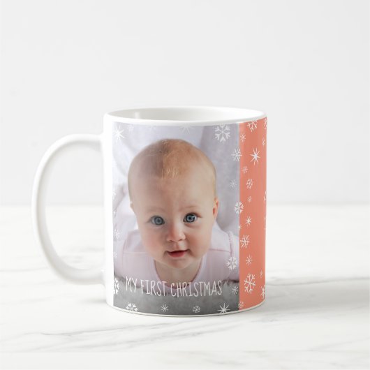 ベビー第1クリスマス祖父母カスタムフォトピーチ コーヒーマグカップ (左)