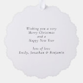 ベビー第1クリスマス誕生統計フォトオーバーレイ オーナメントカード (裏面)