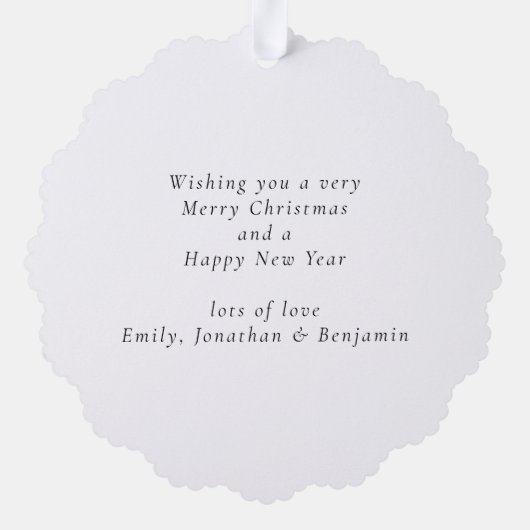 ベビー第1クリスマス誕生統計フォトオーバーレイ オーナメントカード (裏面)