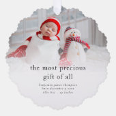 ベビー第1クリスマス誕生統計フォトオーバーレイ オーナメントカード (正面)