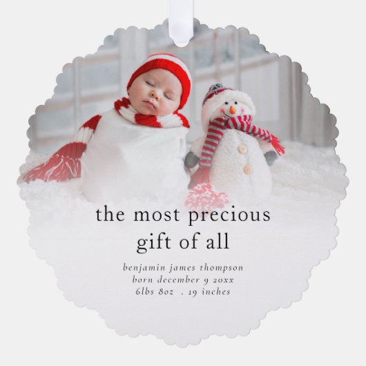ベビー第1クリスマス誕生統計フォトオーバーレイ オーナメントカード (正面)