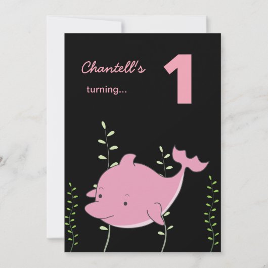 ベビー第1ドルフィンアンダーザシー誕生日招待状 招待状 (正面)