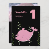 ベビー第1ドルフィンアンダーザシー誕生日招待状 招待状 (正面/裏面)