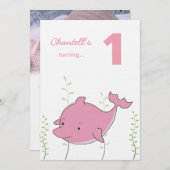 ベビー第1ドルフィンアンダーザシー誕生日招待状 招待状 (正面/裏面)