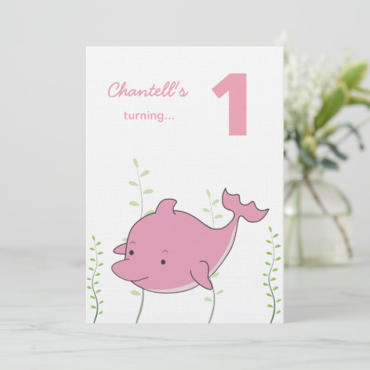 ベビー第1ドルフィンアンダーザシー誕生日招待状 招待状 (スタンド正面)