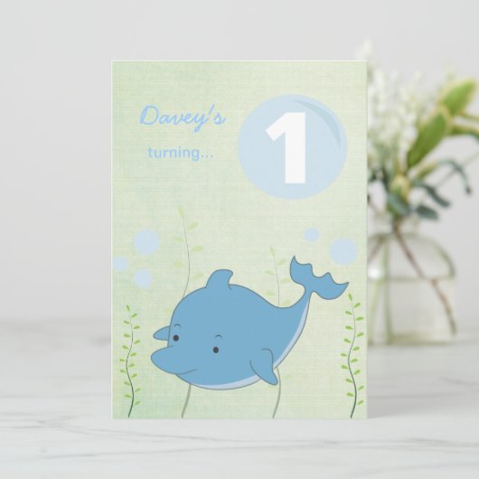 ベビー第1ドルフィンアンダーザシー誕生日招待状 招待状 (スタンド正面)