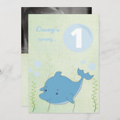 ベビー第1ドルフィンアンダーザシー誕生日招待状 招待状 (正面/裏面)