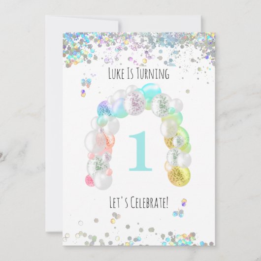 *~*ベビー第1バルーンボーイ誕生日  招待状 (正面)