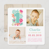 ベビー第1位の誕生日フォトカード 招待状 (正面/裏面)