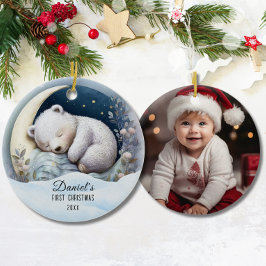 ベビー第1初めてのクリスマスかわいいクマカスタム セラミックオーナメント