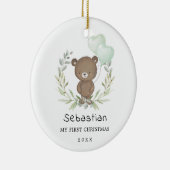 ベビー第1初めてのクリスマスかわいいテディベア緑 セラミックオーナメント (右)