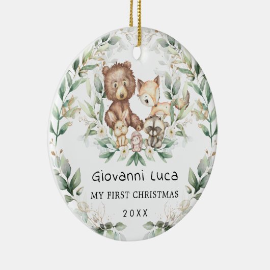 ベビー第1初めてのクリスマスウッドランドグリーナリーリース セラミックオーナメント (右)