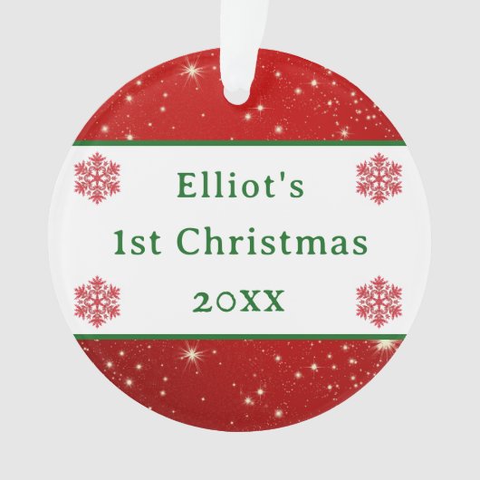 ベビー第1初めてのクリスマスエレガントレッドスノーフレーク オーナメント (正面)