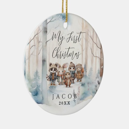 ベビー第1初めてのクリスマススノーウィーウィンターウッドランドサー セラミックオーナメント (右)