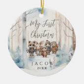 ベビー第1初めてのクリスマススノーウィーウィンターウッドランドサー セラミックオーナメント (正面)