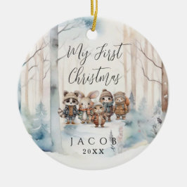 ベビー第1初めてのクリスマススノーウィーウィンターウッドランドサー セラミックオーナメント