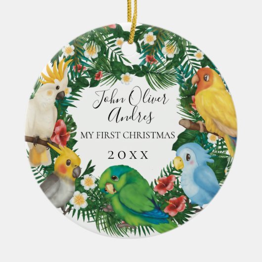 ベビー第1初めてのクリスマストロピカルエキゾチックパロット セラミックオーナメント (正面)