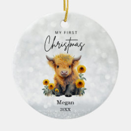 ベビー第1初めてのクリスマスハイランドカウヒマワリ セラミックオーナメント