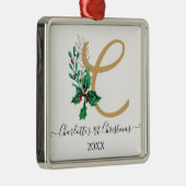 ベビー第1初めてのクリスマスモノグラムホリーベリー金ゴールド メタルオーナメント (右)