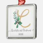 ベビー第1初めてのクリスマスモノグラムホリーベリー金ゴールド メタルオーナメント (左)