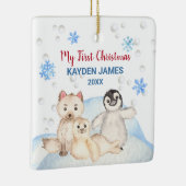ベビー第1初めてのクリスマス北極動物水色 セラミックオーナメント (右)