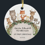 ベビー第1初めてのクリスマス森林動物 セラミックオーナメント<br><div class="desc">このお洒落デザインは、愛らしい森林動物のグループとカスケーディング素朴な植物園を特徴としている。</div>