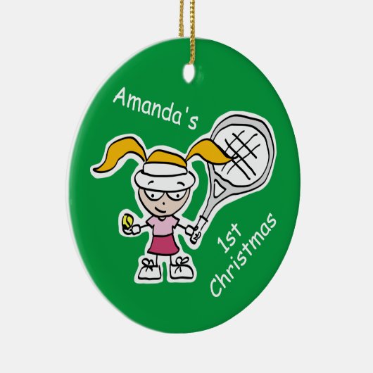 ベビー第1回クリスマスかわいいキッズテニス漫画 セラミックオーナメント (右)