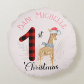 ベビー第1回クリスマスかわいいキリン・サンタハットの名前 ラウンドクッション (裏面)