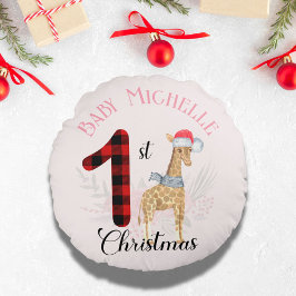 ベビー第1回クリスマスかわいいキリン・サンタハットの名前 ラウンドクッション