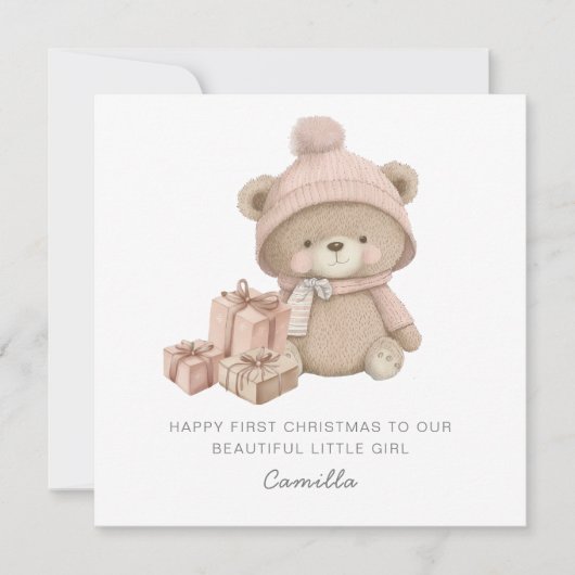 ベビー第1回クリスマスかわいいテディベア シーズンカード (正面)