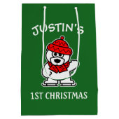 ベビー第1回クリスマスかわいいホッキョクグマパーソナライズされた ミディアムペーパーバッグ (裏面)