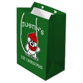 ベビー第1回クリスマスかわいいホッキョクグマパーソナライズされた ミディアムペーパーバッグ (裏面アングル)