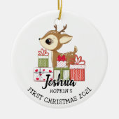 ベビー第1回クリスマスかわいい冬の子鹿ドゥ セラミックオーナメント (正面)